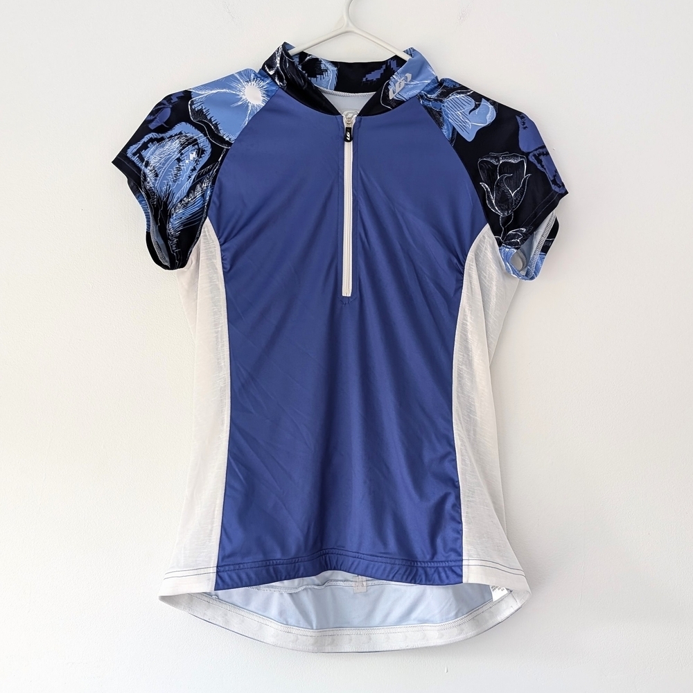 Louis Garneau Women's Blue, Black, White Floral Cycling Jersey ~ Size Small
